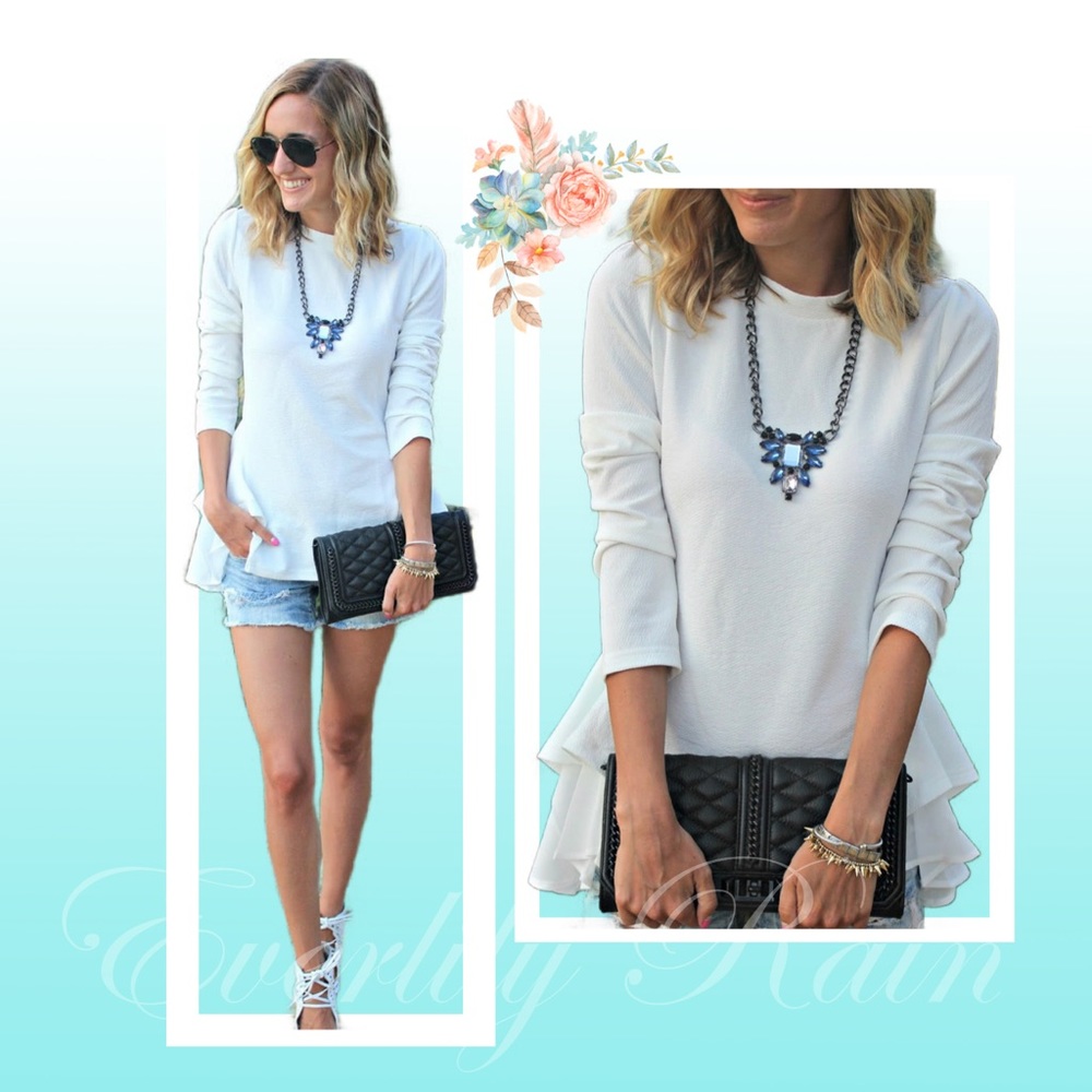 LAST ONE!! White Ruffled Chiffon Layer Hem Top - Picture 3 of 11